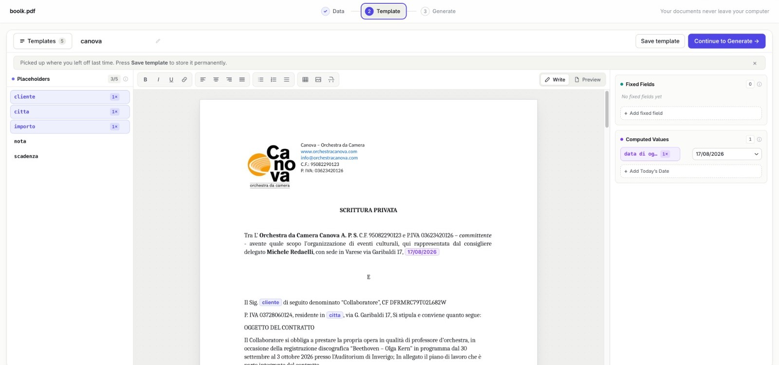 Writing the document template
